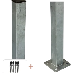 Plus Stålstolpe m/fod 4,5x4,5x96 cm  m/stolpeafdækning/bolte