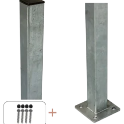 Plus Stålstolpe m/fod 4,5x4,5x132 cm  m/stolpeafdækning/bolte