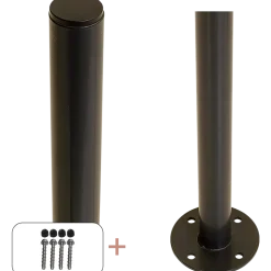 Plus Stålstolpe rund m/fod Ø42,4 mmx96 cm inkl. 1 stk. stolpeafdækning/bolte