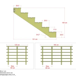 Plus Terrassetrappe 6 trin 105x151 cm 34,2° 120 cm