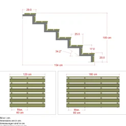 Plus Terrassetrappe 6 trin 105x154 cm 34,2° 120 cm