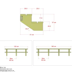 Plus Terrassetrappe 2 trin 37x51 cm 34,2° 120 cm
