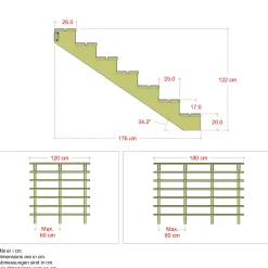 Plus Terrassetrappe 5 trin 88x126 cm 34,2°  180 cm