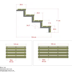 Plus Terrassetrappe 4 trin 71x104 cm 34,2° 180 cm