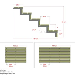 Plus Terrassetrappe 5 trin 88x129 cm 34,2° 180 cm
