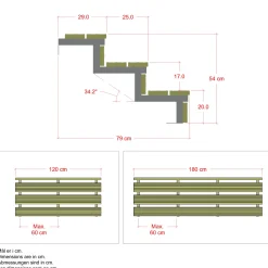 Plus Terrassetrappe 3 trin 54x79 cm 34,2° 180 cm
