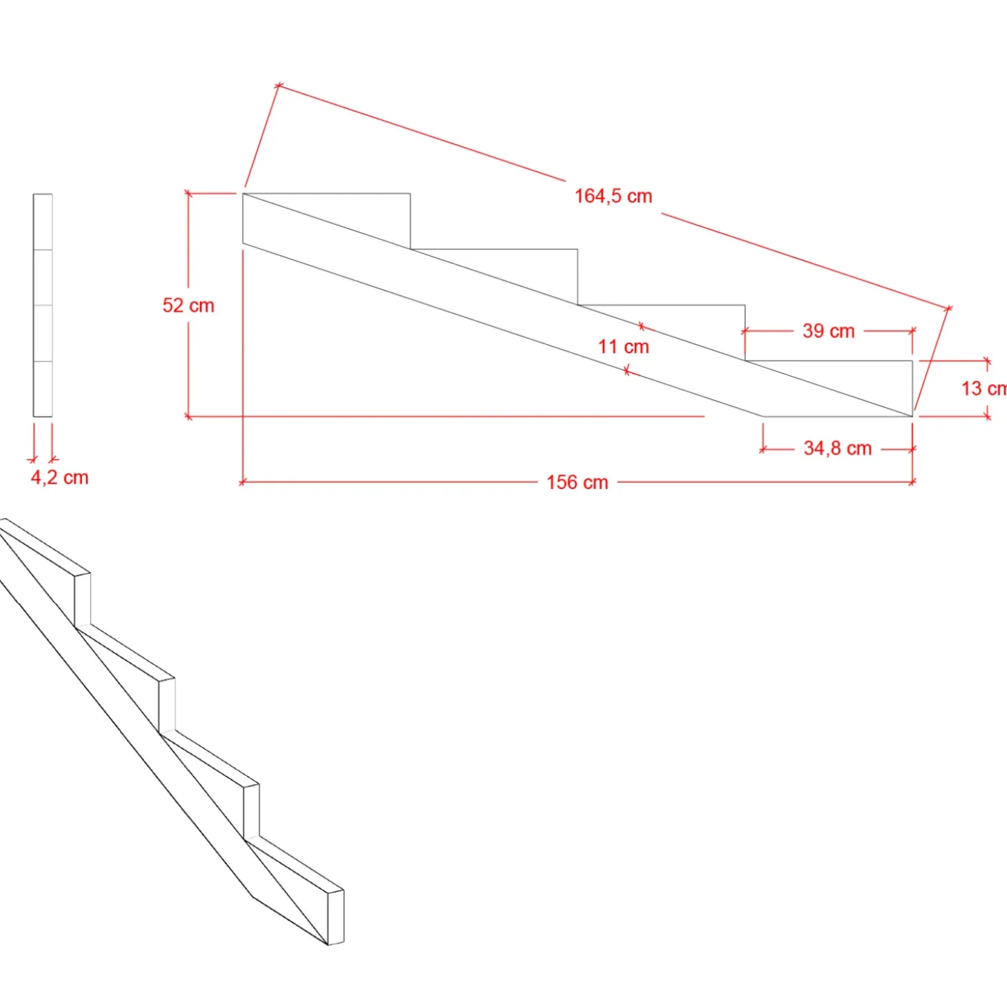 Plus trappevange 4 trin 19° 156x52 cm tryk imp.