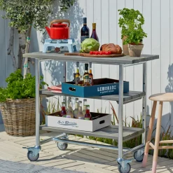Plus Urban grill-/plantebord med 2 hylder grundmalet gråbrun