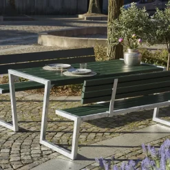 Plus Zigma bord- og bænkesæt med 2 ryglæn grøn, 176 cm