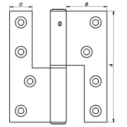 PN dørhængsel højre skarpe hjørner 123x45 mm varmforz.