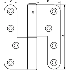 PN dørhængsel venstre runde hjørner 123x45 mm varmforz.