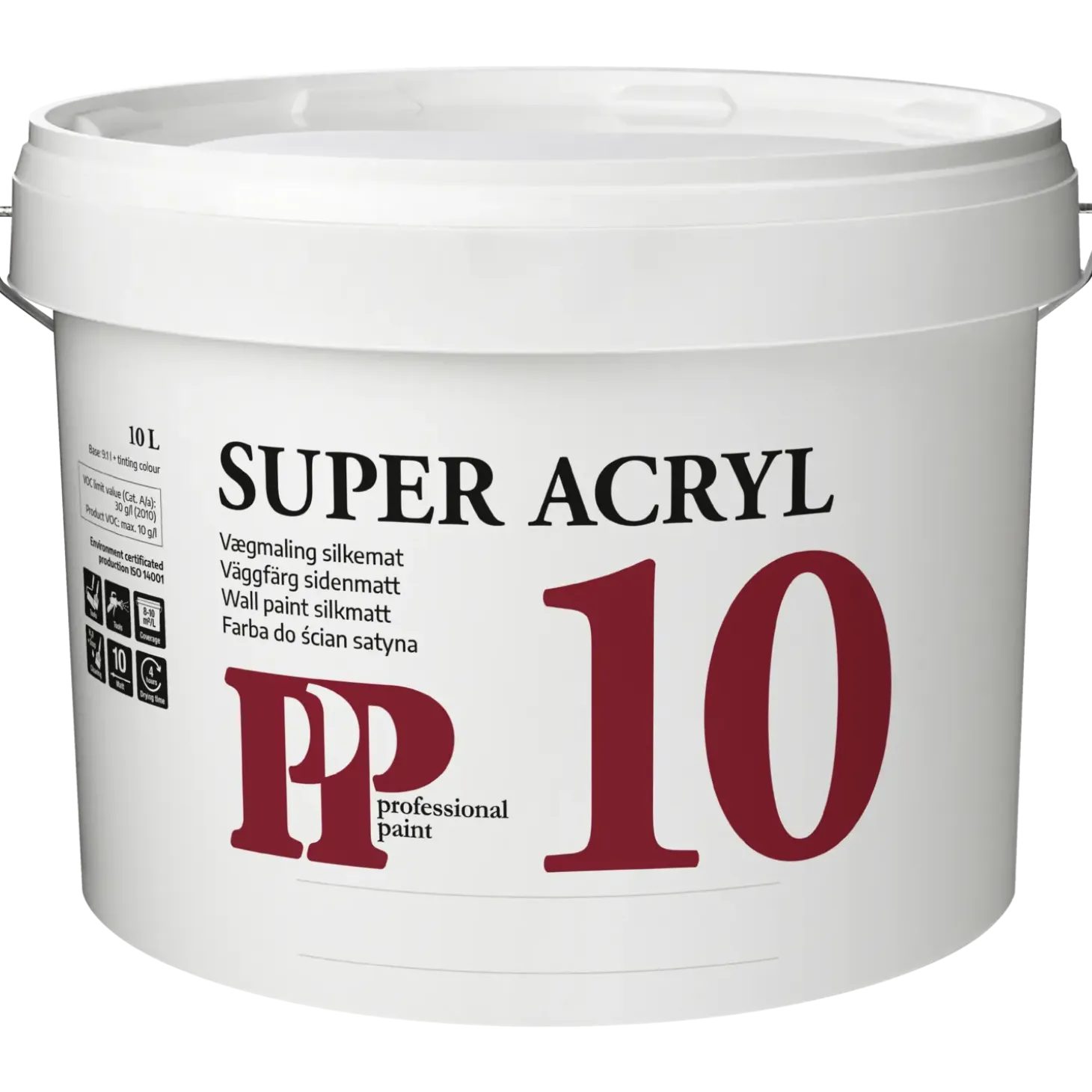 PP Vægmaling Super 10 Acryl hvid S0500N 10 L