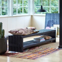 Rustik Trallebænk Design med hylde sort 138x49x45cm
