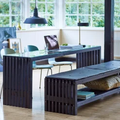Rustik Trallebænk Design med hylde sort 138x49x45cm