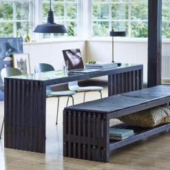 Rustik Trallebænk Design med hylde sort 138x49x45cm