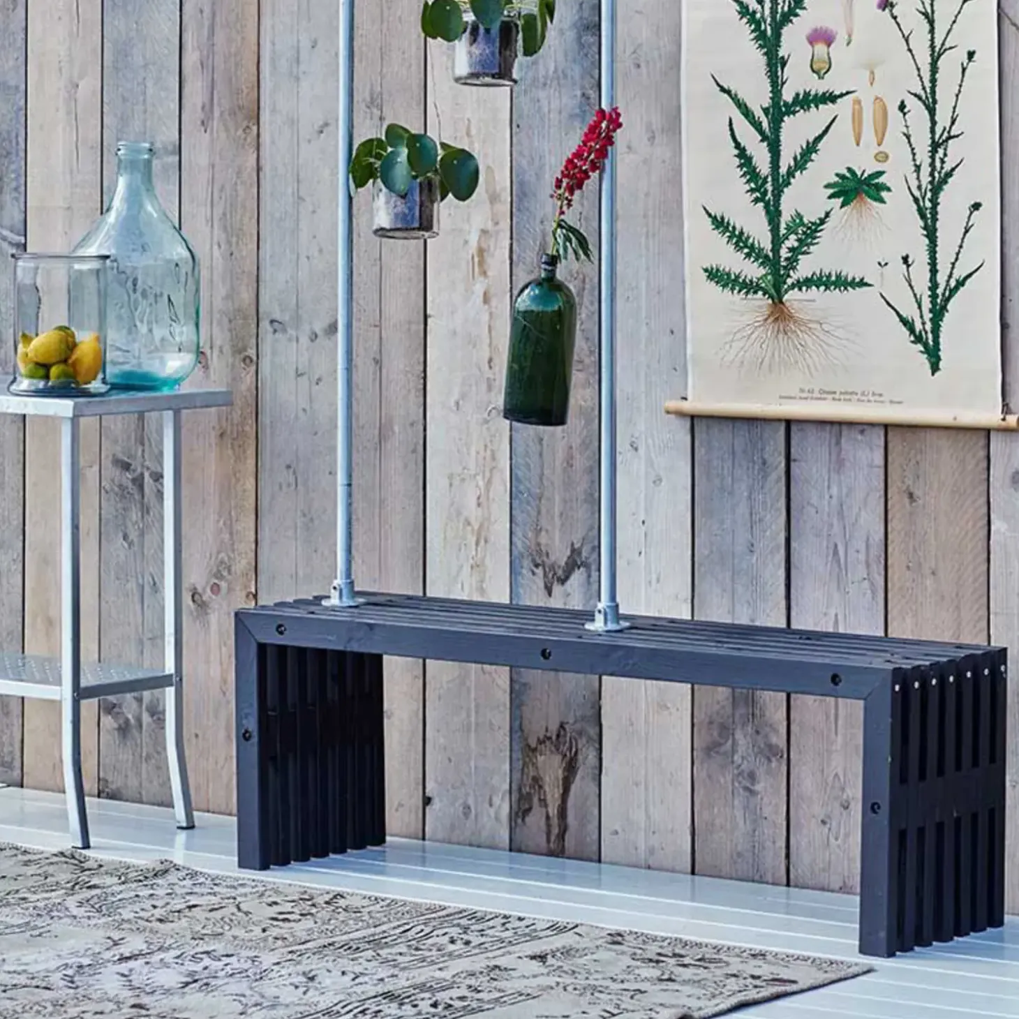 Rustik Trallebænk Design sort 138x36x45 cm