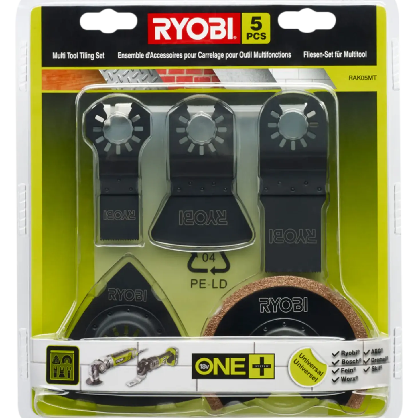 Ryobi RAK05MT universal tilbehørssæt t/multiværktøj 5 stk