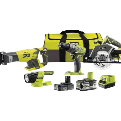 Ryobi R18CK4-252S håndværkersæt 4 dele 1x2,0 + 1x5,0 Ah batterier 18V ONE+