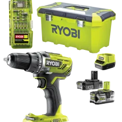 Ryobi R18DD3-252T akku bore-/skruemaskine 1x2,0+1x5,0 Ah 18V ONE+ inkl. 17 dele tilbehør