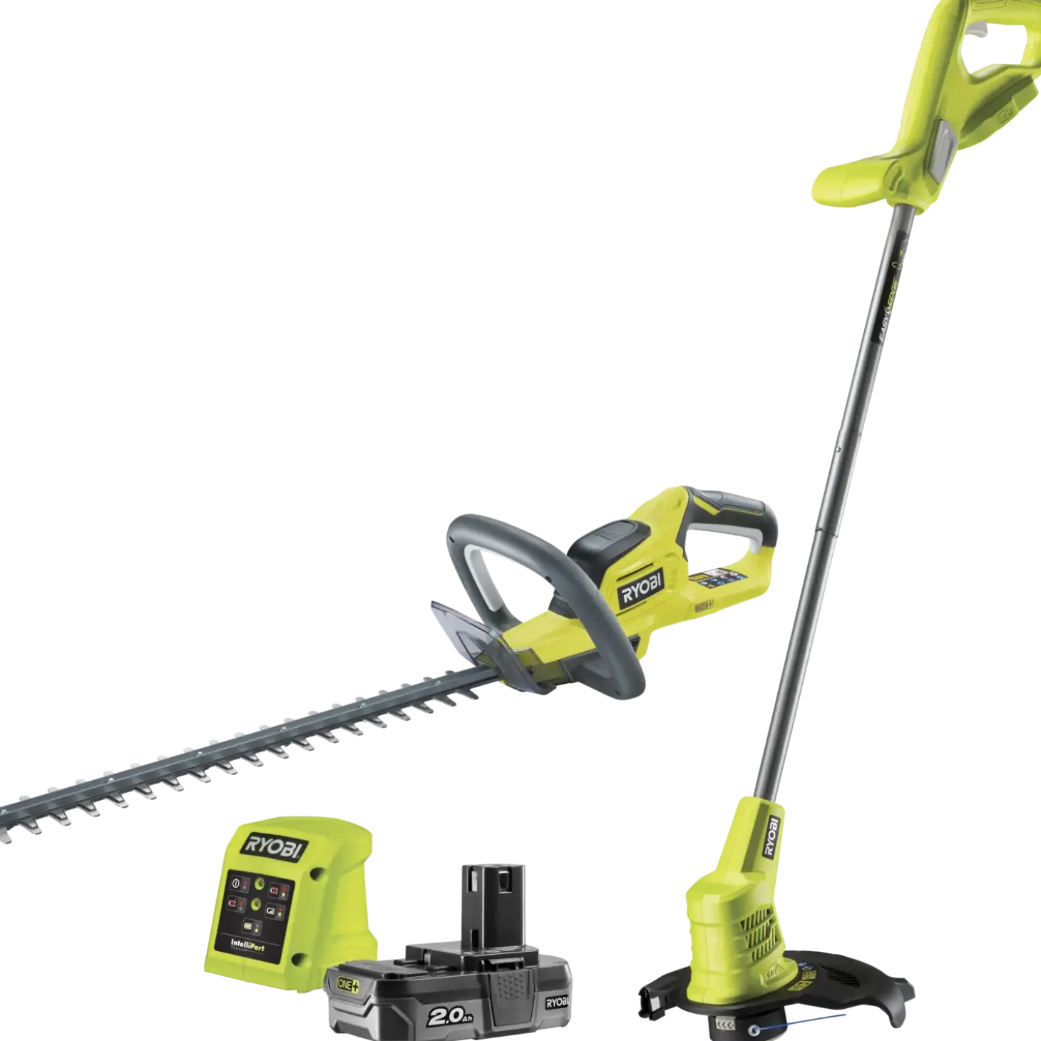 Ryobi 18V ONE+ græstrimmer og hækkeklipper m/1 stk. 2,0 Ah batteri og lader (RHT1845LT25M20)