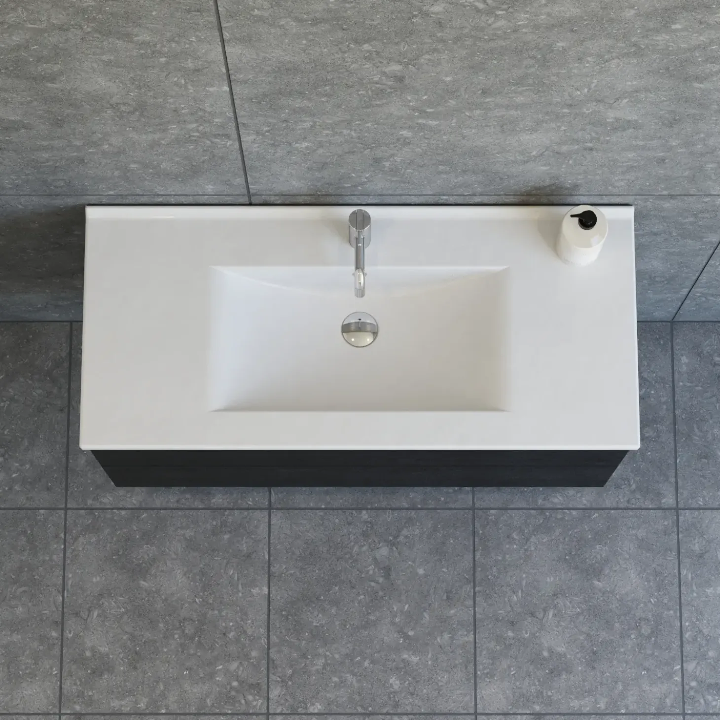 Scanbad Aria badmøbel m/vask, 2 skuffer, push open, sort eg 81 cm