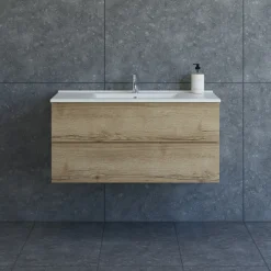 Scanbad Aria badmøbel m/vask, 2 skuffer, push open, natur eg 81 cm