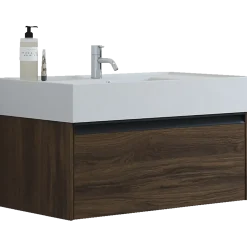 Scanbad badmøbel m/Asyre vask/højre, 1 skuffe, brun eg 81 cm