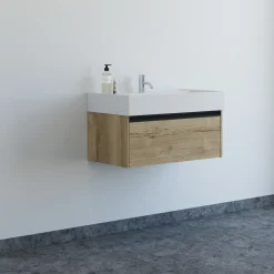 Scanbad badmøbel m/Asyre vask/venstre, 1 skuffe, natur eg 81 cm