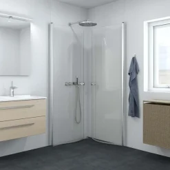 Scanbad brusedør halvrund saint/klart glas model 80