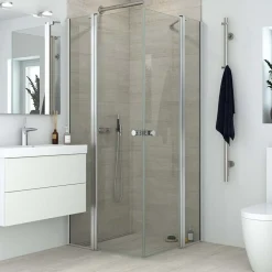 Scanbad brusehjørne m/fastvæg og svingdør 200x89 cm satin/klar