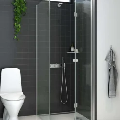 Scanbad brusehjørne m/fastvæg og foldedør 79 cm satin/klar glas
