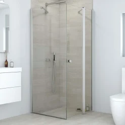 Scanbad brusehjørne m/fastvæg og foldedør 79 cm satin/klar glas