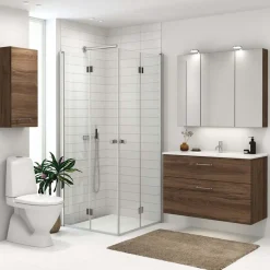 Scanbad brusehjørne m/foldedør 200x90 cm satin/klar glas