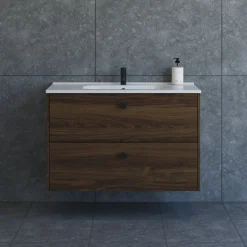 Scanbad Delta badmøbel m/Karat vask, 2 skuffer, brun eg 100 cm