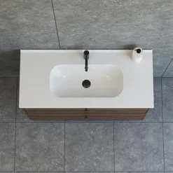 Scanbad Delta badmøbel m/Karat vask, 2 skuffer, brun eg 100 cm