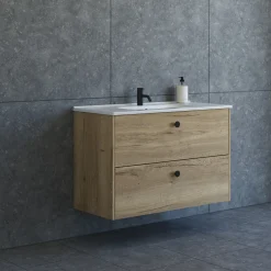 Scanbad Delta badmøbel m/Karat vask, 2 skuffer, natur eg 100 cm