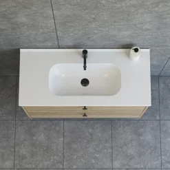 Scanbad Delta badmøbel m/Karat vask, 2 skuffer, natur eg 100 cm