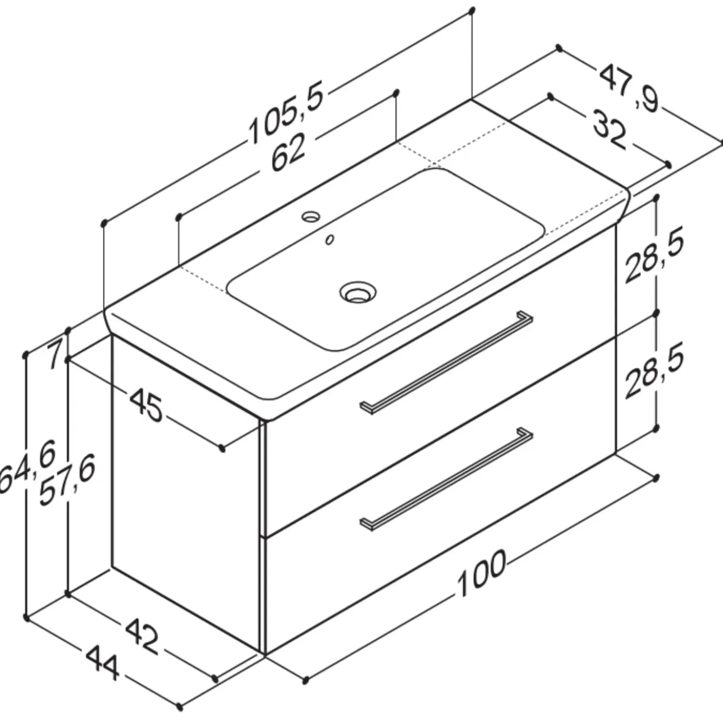 Scanbad Multo+ vaskeskab m/ Lotto XL vask 105 cm mat hvid