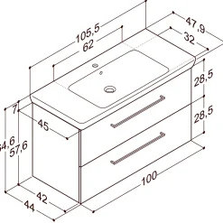 Scanbad Multo+ vaskeskab m/ Lotto XL vask 105 cm varm eg
