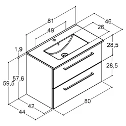 Scanbad Multo vaskeskab m/Lotto vask 81x59,4x45,5 cm varm eg