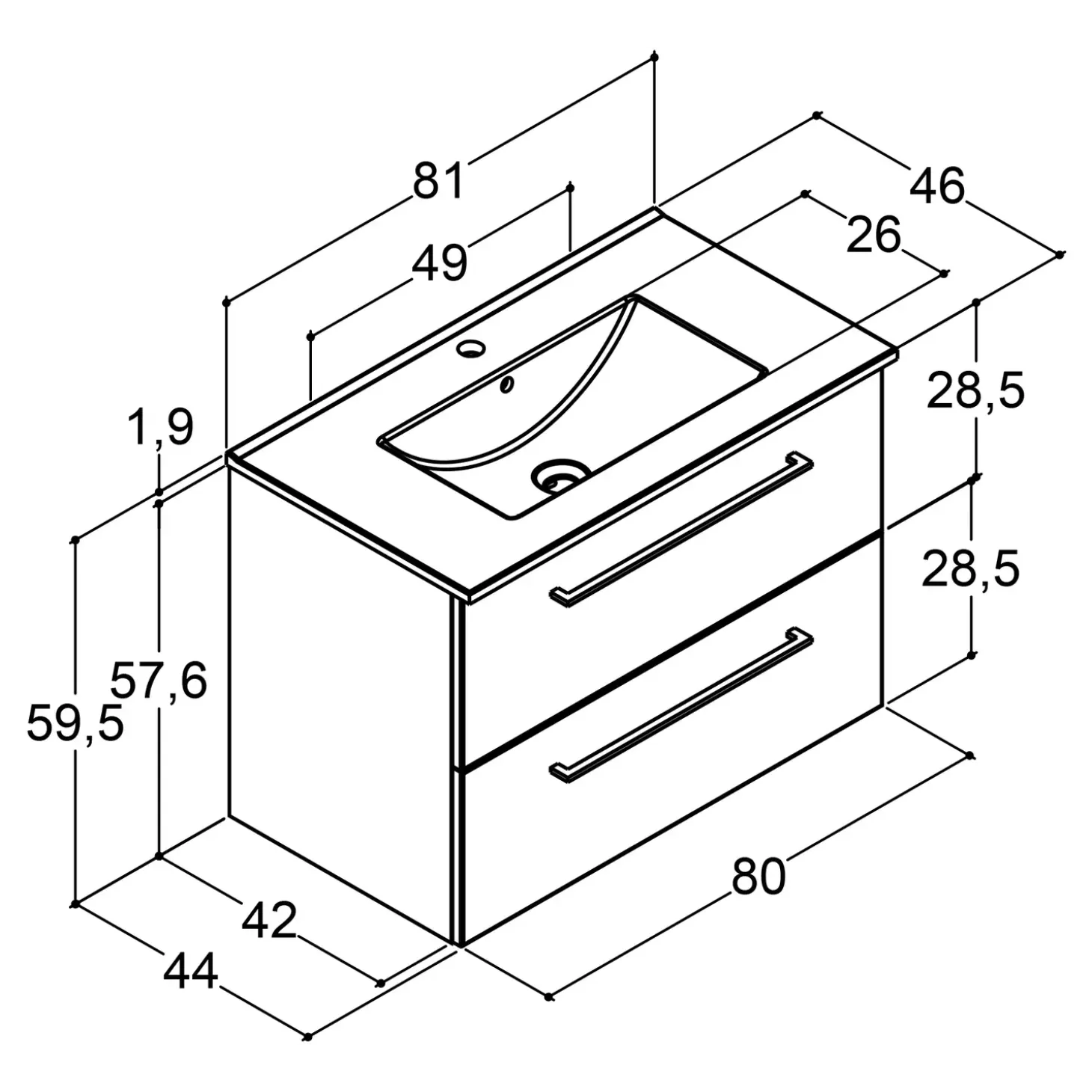 Scanbad Multo vaskeskab m/Lotto vask 81x59,4x45,5 cm varm eg