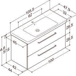 Scanbad Multo+ vaskeskab m/ Lotto XL vask 105 cm mat grå