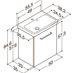 Scanbad Multo vaskeskab m/Lotto vask 55x64,6x38,2 cm mat grå