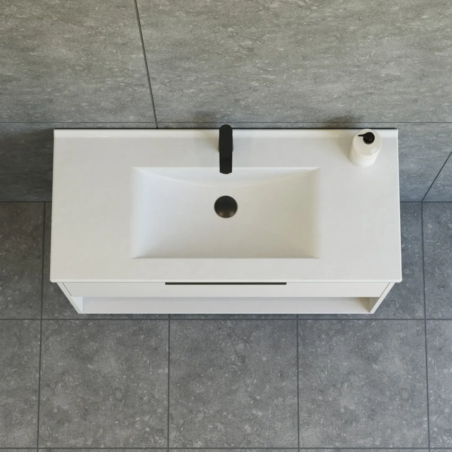 Scanbad NOW vaskeskab m/én skuffe og åbent rum 65,8x101x45,5 cm mat sand glat front