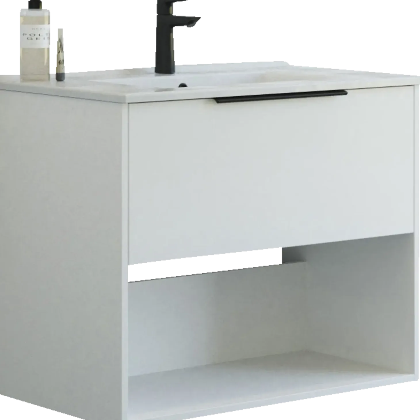 Scanbad NOW vaskeskab m/én skuffe og åbent rum 65,8x81x45,5 cm mat hvid glat front
