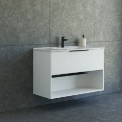 Scanbad NOW vaskeskab m/én skuffe og åbent rum 65,8x81x45,5 cm mat hvid glat front
