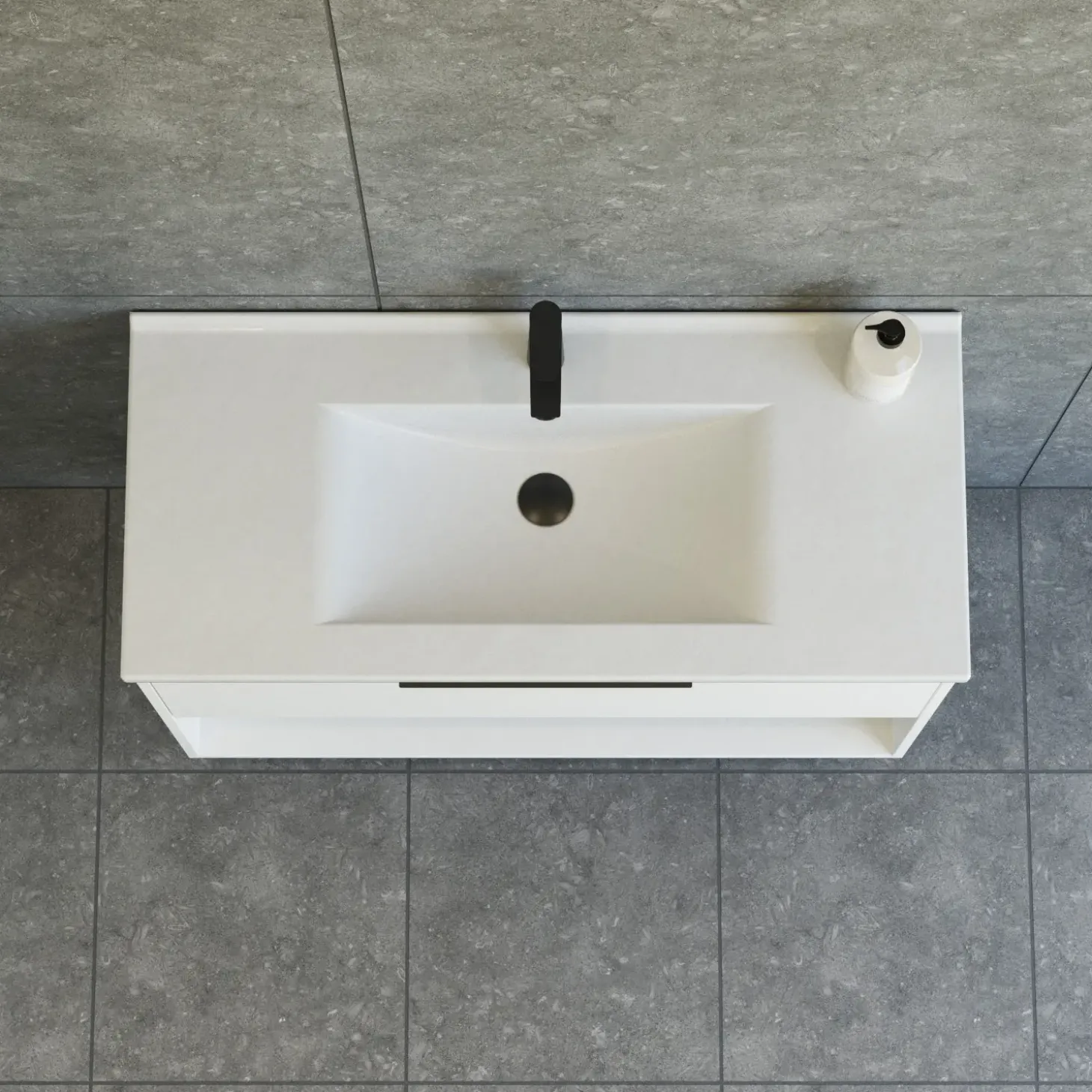 Scanbad NOW vaskeskab m/én skuffe og åbent rum 65,8x81x45,5 cm mat hvid glat front