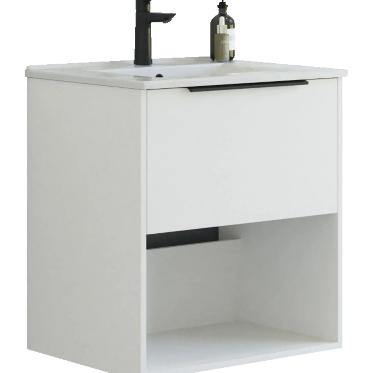 Scanbad NOW vaskeskab m/én skuffe og åbent rum 65,8x81x45,5 cm mat hvid glat front