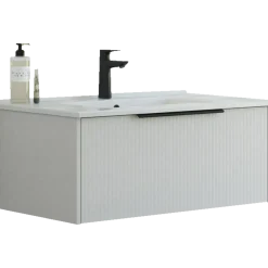 Scanbad NOW vaskeskab m/én skuffe 33,8x61x45,5 cm mat sand stribet front