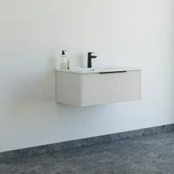 Scanbad NOW vaskeskab m/én skuffe 33,8x61x45,5 cm mat sand stribet front